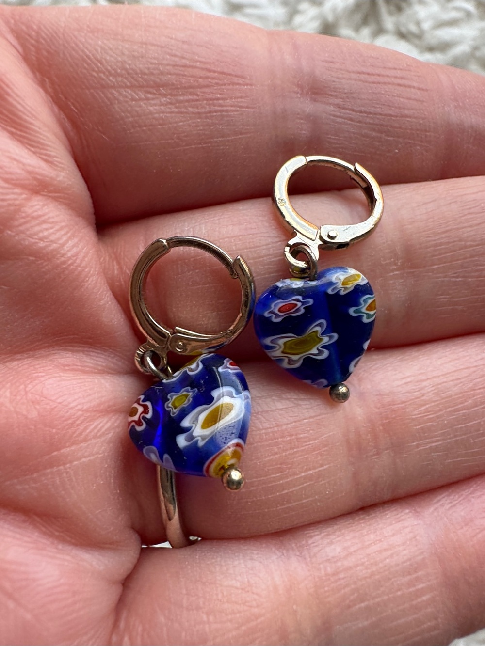 Heart Shaped Art Glass Earrings - Picture 2 of 2